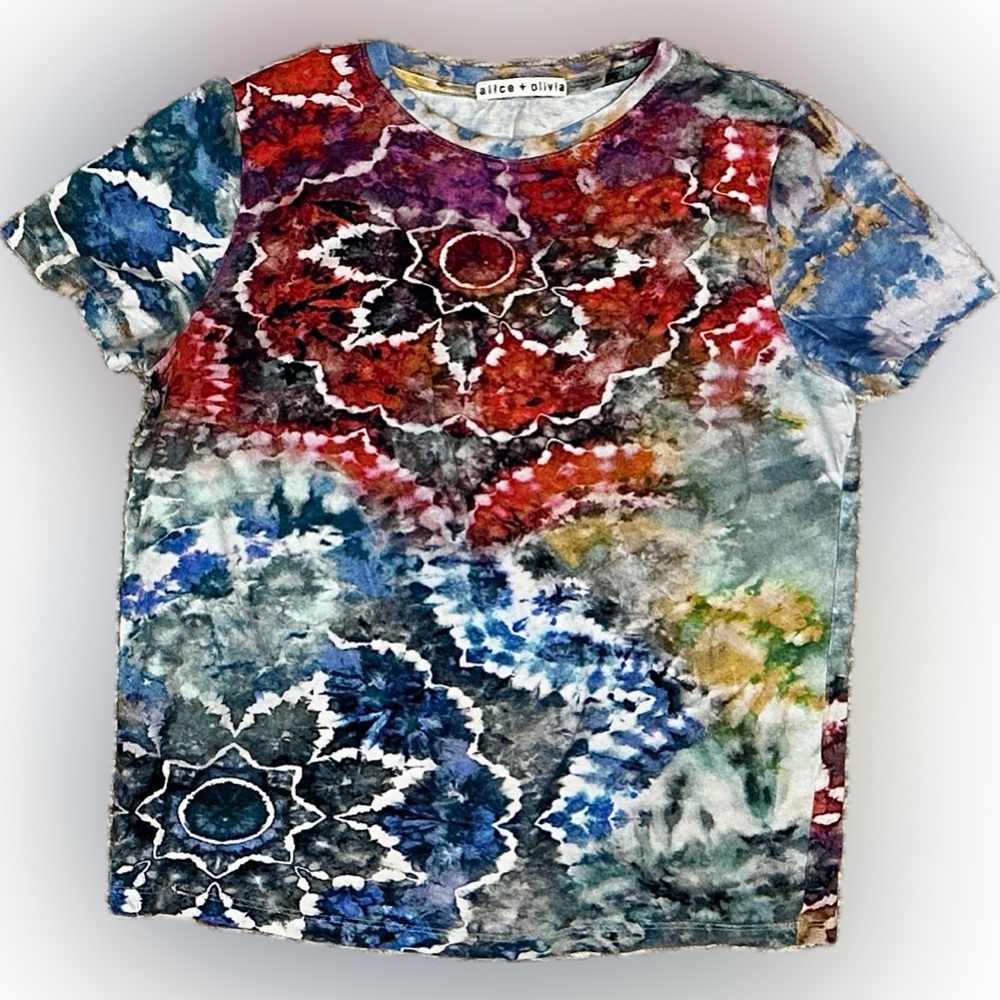 alice + olivia Rylyn Crew Neck Top, Tie Dye Kaleidoscope